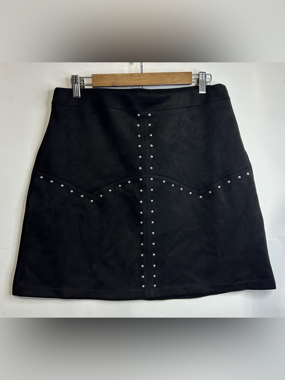 Marc New York Andrew Marc Black Suede Studded Mini Skirt Medium